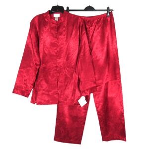 NWT AMANDA STEWART Red SATIN Button CHINESE Paisley LOUNGE PAJAMA SHIRT/PANT M